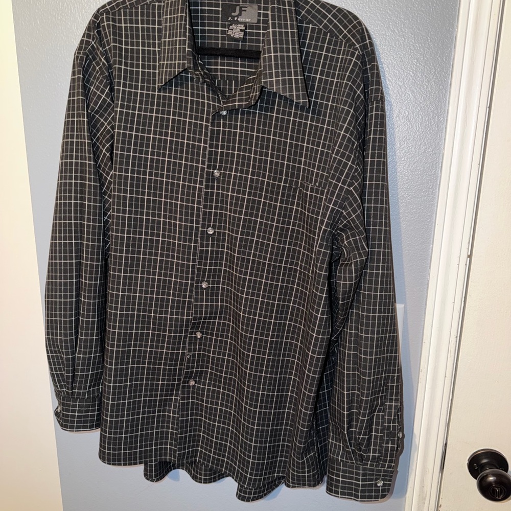 jf j.ferrar Black and White Grid Pattern Shirt